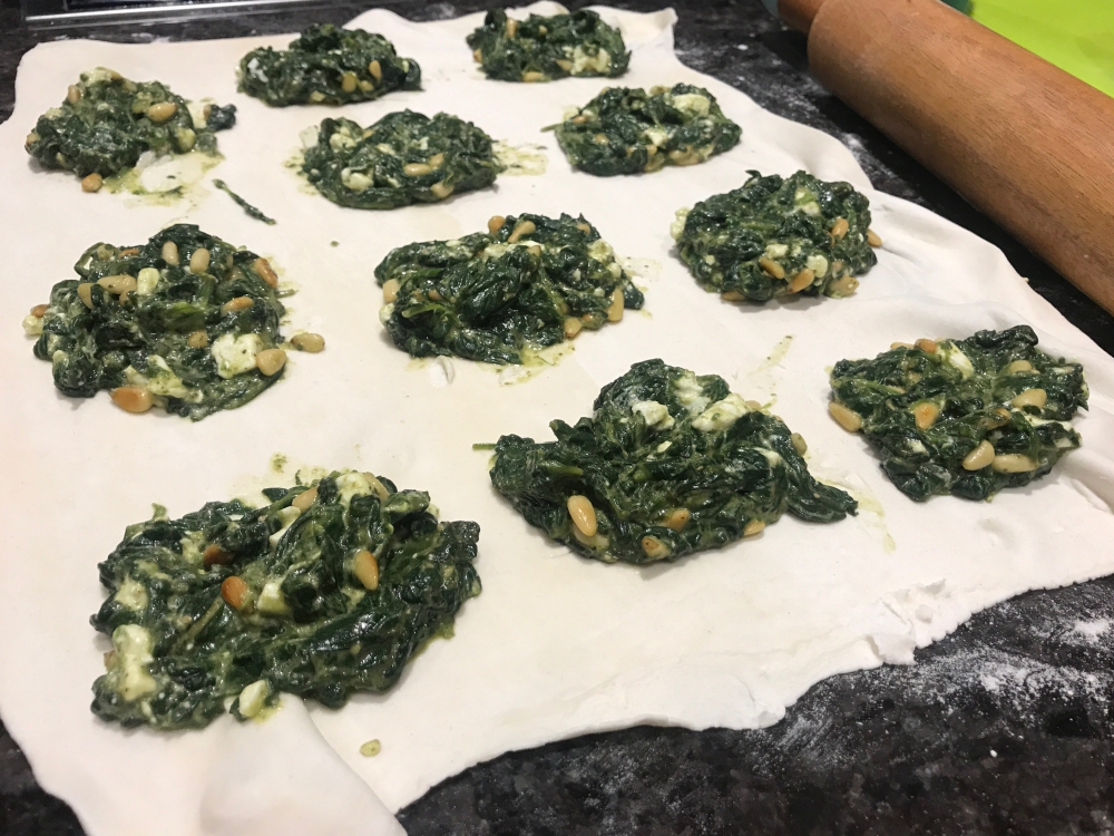 Spinach mixture on puff pastry